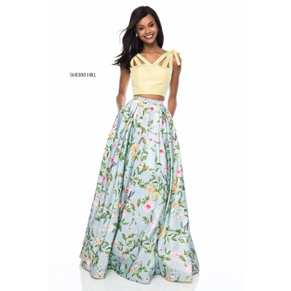 Sherri Hill Yellow and Floral Skirt Set - Picture 1 of 9